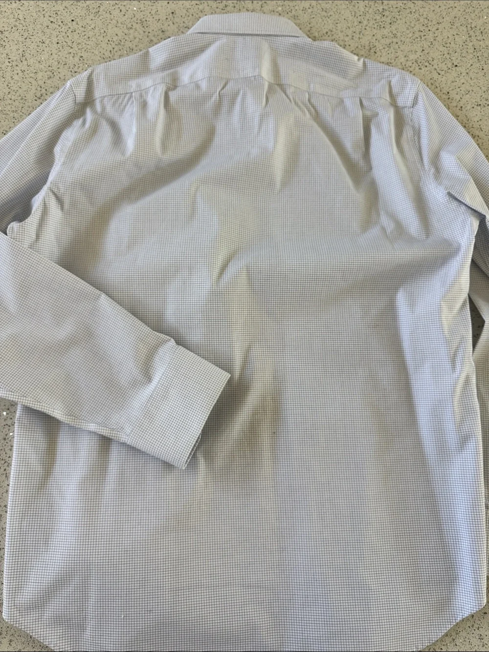 J Crew Light white with Blue Micro-Check Dress Shirt with Spread Collar